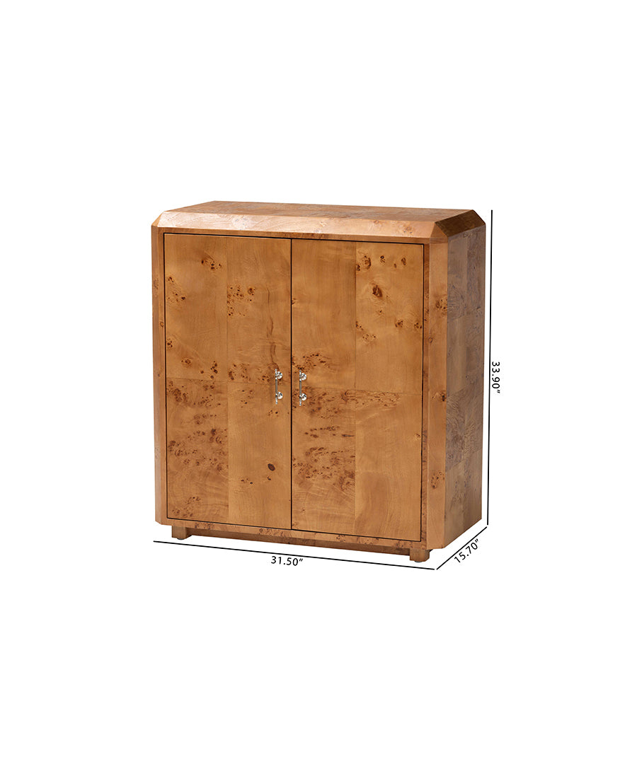 Bali & pari Valora Modern and Contemporary Natural Mappa Burl Wood 2-Door Console Cabinet