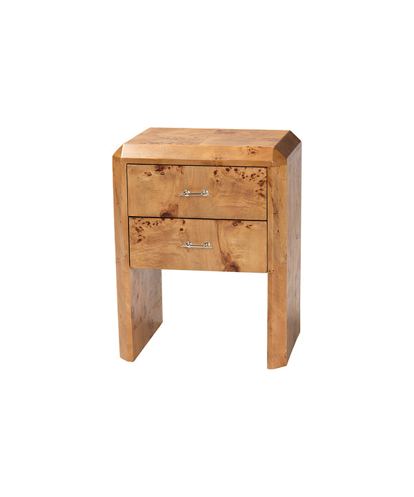 Nebu Modern and Contemporary Natural Mappa Burl Wood Nightstand