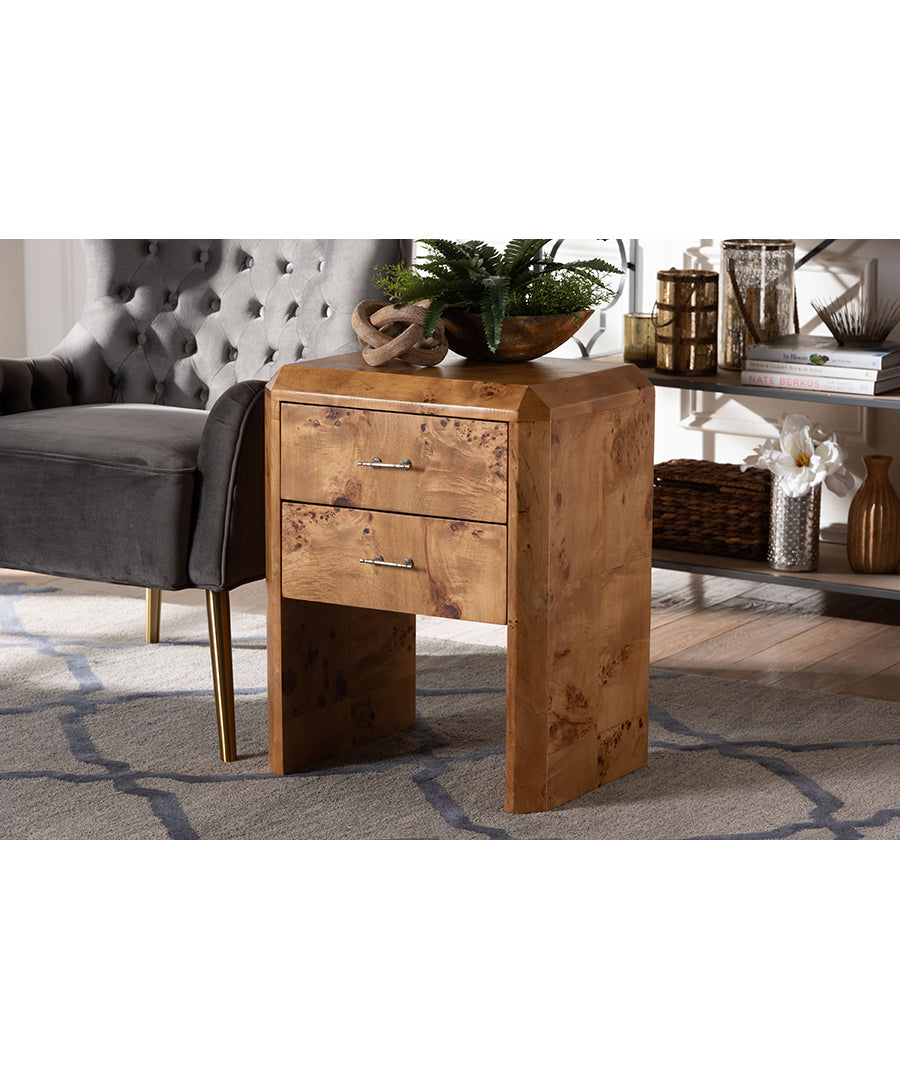 Bali & pari Nebu Modern and Contemporary Natural Mappa Burl Wood Nightstand