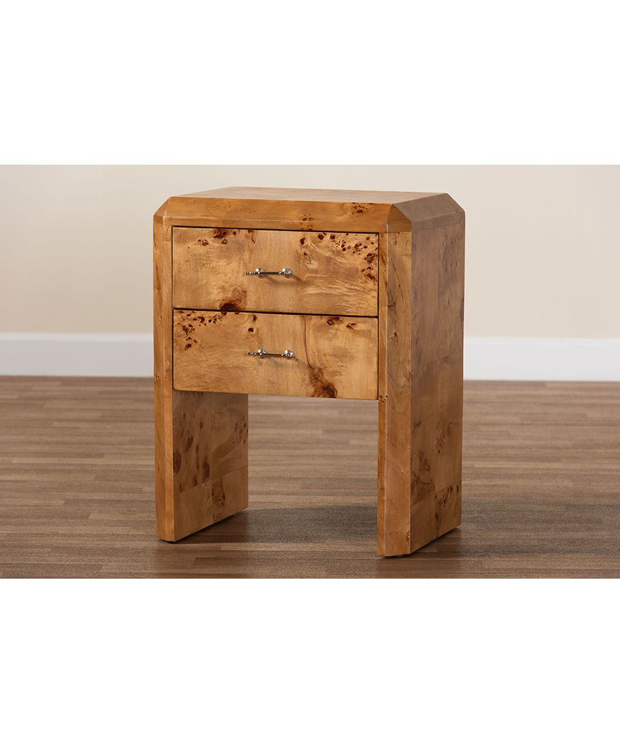 Bali & pari Nebu Modern and Contemporary Natural Mappa Burl Wood Nightstand