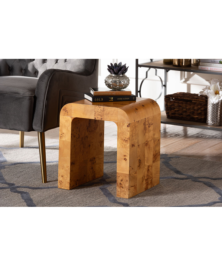 Bali & pari Revelle Modern and Contemporary Natural Light Mappa Burl Wood End Table