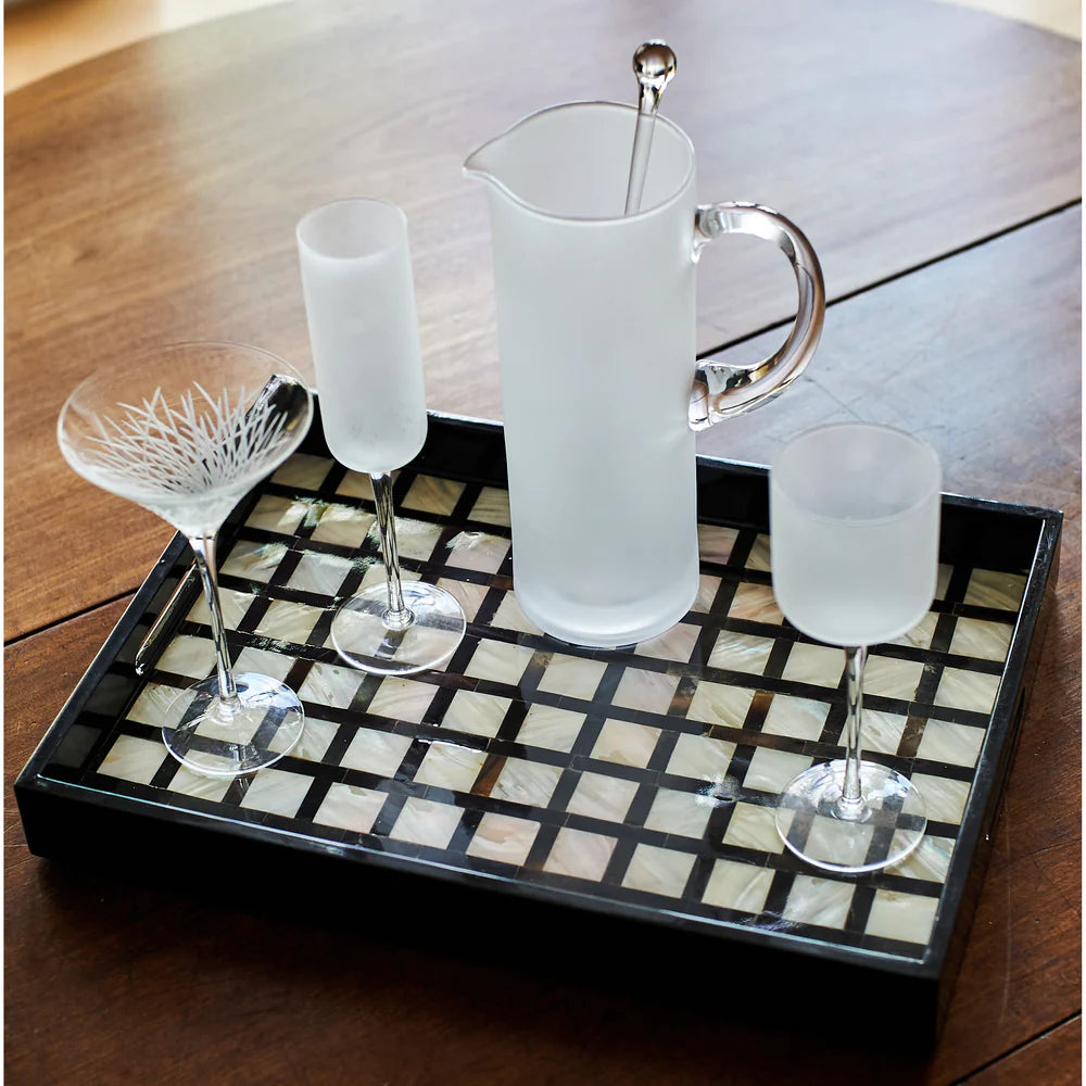 Contemporary Horn Tray, Black and White, Subtle Texture