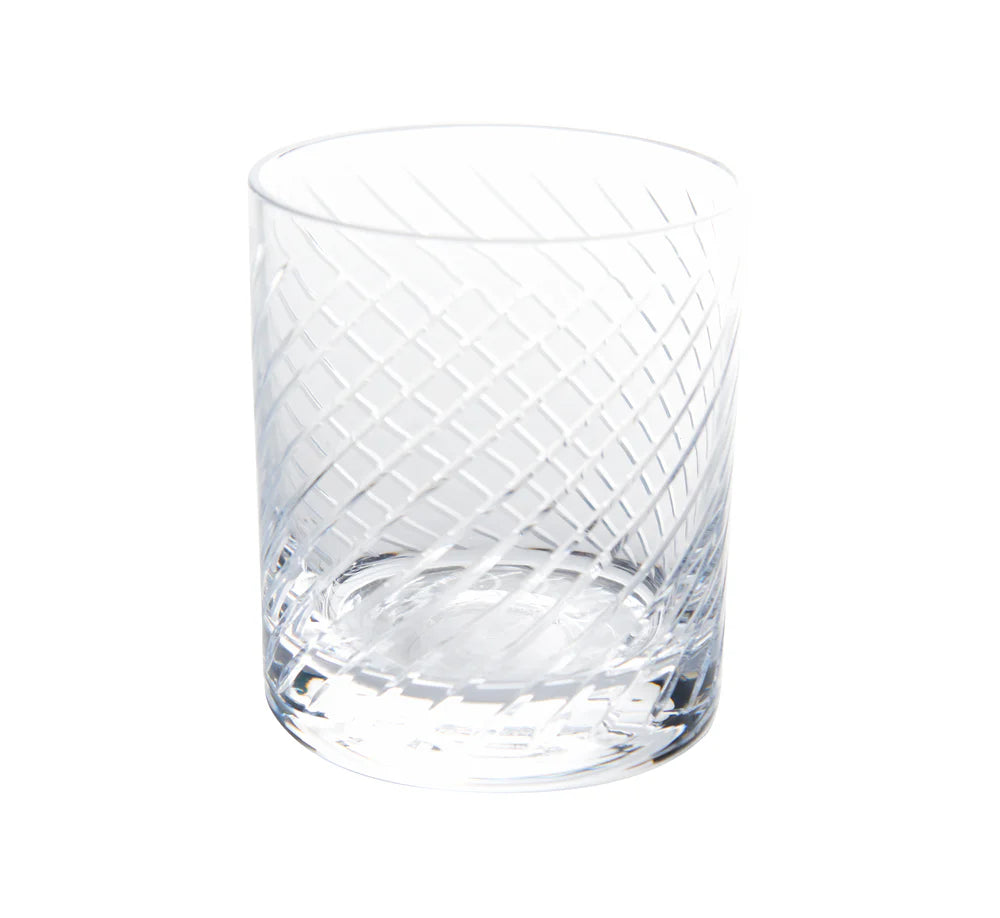 St. Regist Double Old Fashioned Glasses, Hand-Etched Criss-Cross Pattern, Set of 4