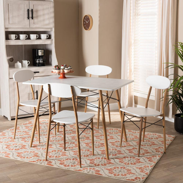 Wayne Modern and Contemporary White and Walnut Finished Metal 5-Piece Dining Set - Lacasademartha