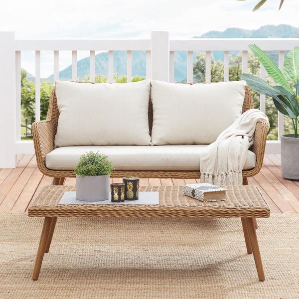 Landon 2Pc Outdoor Wicker Conversation Set Light Brown - Loveseat & Coffee Table