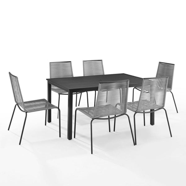 7Pc Outdoor Wicker/ Metal Dining Set Gray/Matte Black - Table & 6 Chairs