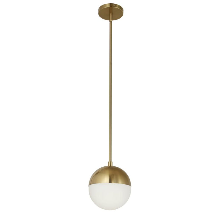 1 Light Halogen Pendant, Aged Brass w/White Opal Glass - Lacasademartha 