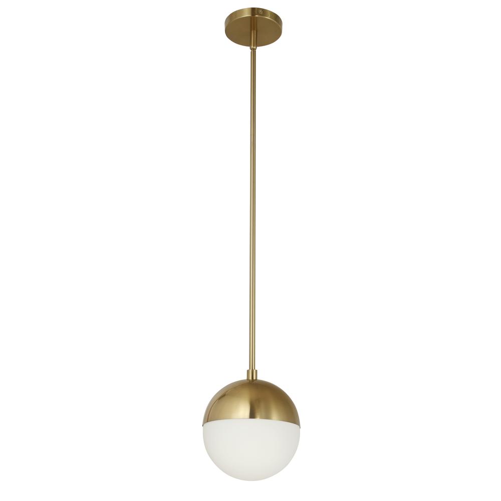 1 Light Halogen Pendant, Aged Brass w/White Opal Glass - Lacasademartha 