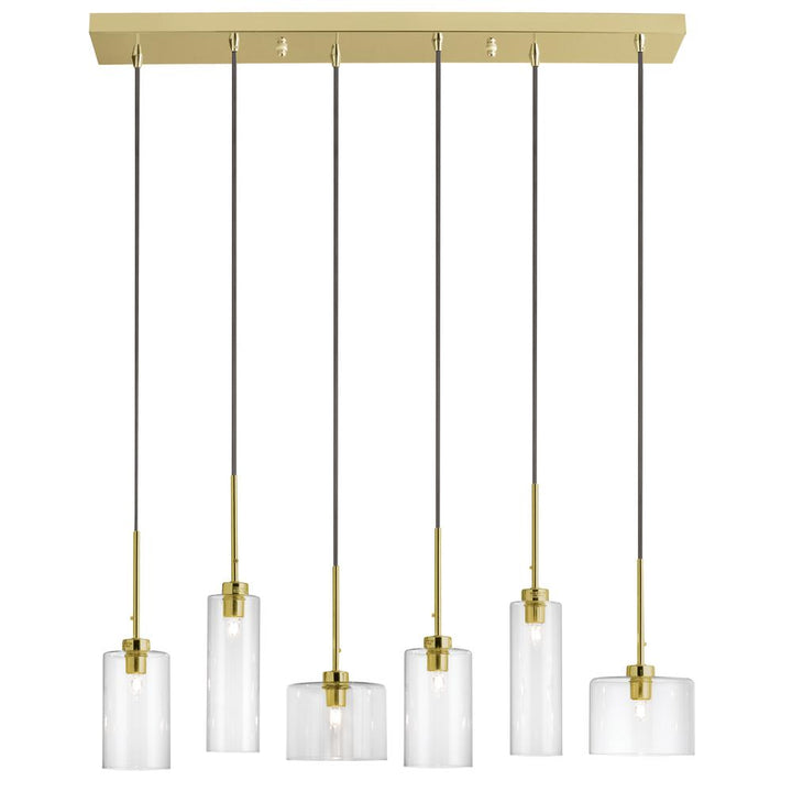 6 Light Halogen Horizontal Pendant, Aged Brass with Clear Glass - Lacasademartha 