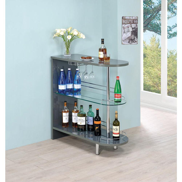 Adolfo, 3-Tier Glass Bar Table, Glossy Grey and Clear, Tempered Glass Shelf