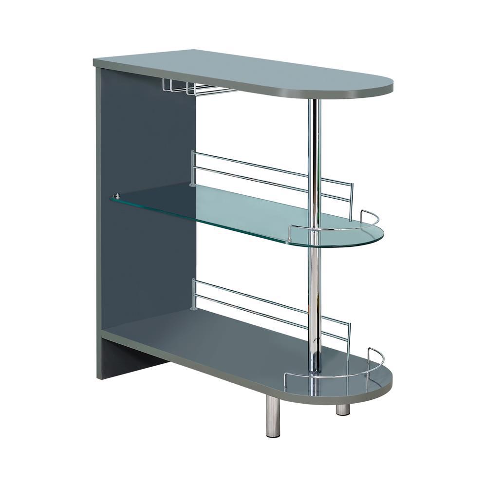 Adolfo, 3-Tier Glass Bar Table, Glossy Grey and Clear, Tempered Glass Shelf