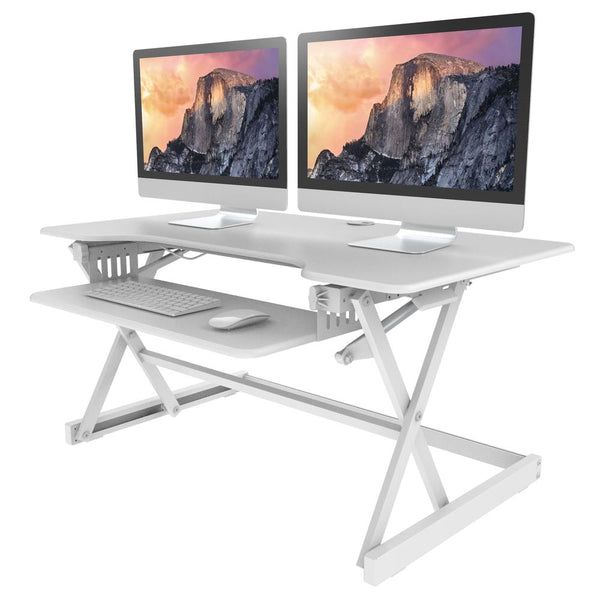 Rocelco 40" Large Adjustable Standing Desk Bundle: 2 Monitor Support, Ergonomic Keyword Tray, Anti-Fatigue Mat