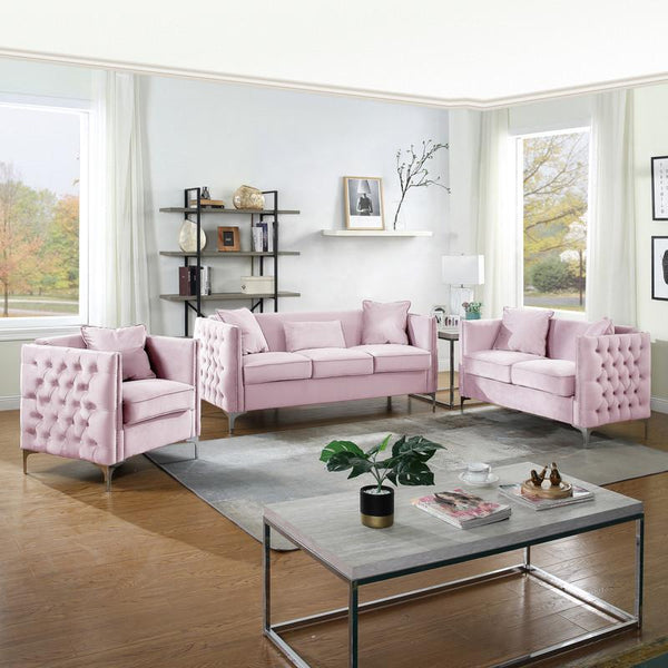 Bayberry Pink Velvet Sofa Loveseat Chair Living Room Set - Lacasademartha