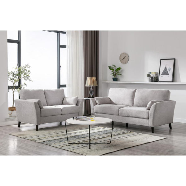 Damian Light Gray Velvet Fabric Sofa Loveseat Living Room Set - Lacasademartha