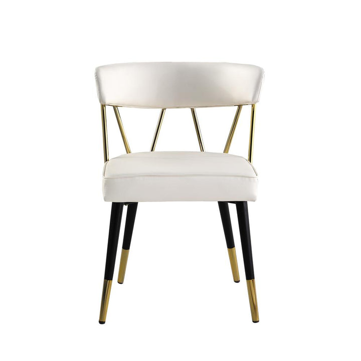 Aireys Ivory Faux Leather Armless Chair with Gold Accents Set of 2 - Lacasademartha