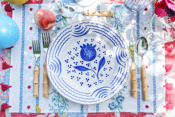 Casa Nuno Blue and White Dinner Plate, Pomegranate / Waves