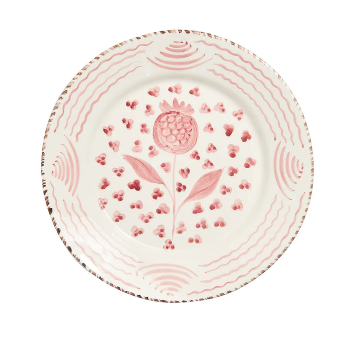 Casa Nuno Pink and White Dinner Plate, Pomegranate/Waves, Set of 2 - Lacasademartha 