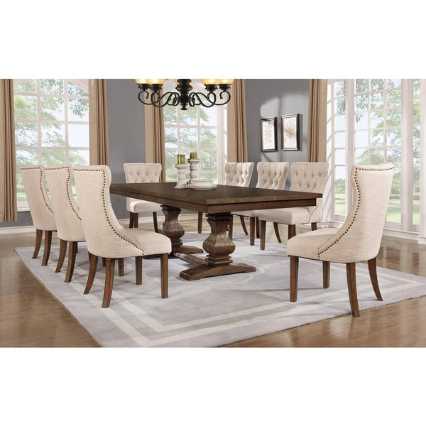 Classic 9pc Dining Set w/Uph Side Chairs Tufted & Naildhead Trim - Lacasademartha