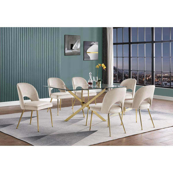 7pc dining Set- Rectangle table with Cream Velvet Chairs - Lacasademartha