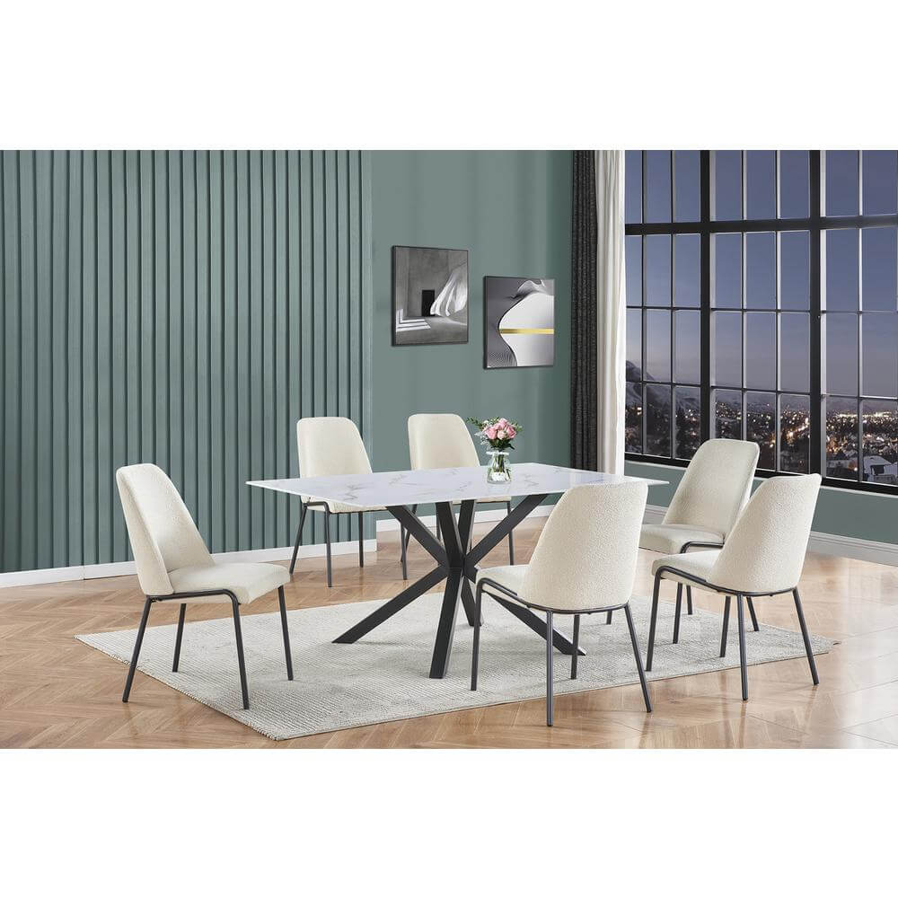 7pc rectangle marble wrap glass top dining set - Lacasademartha 
