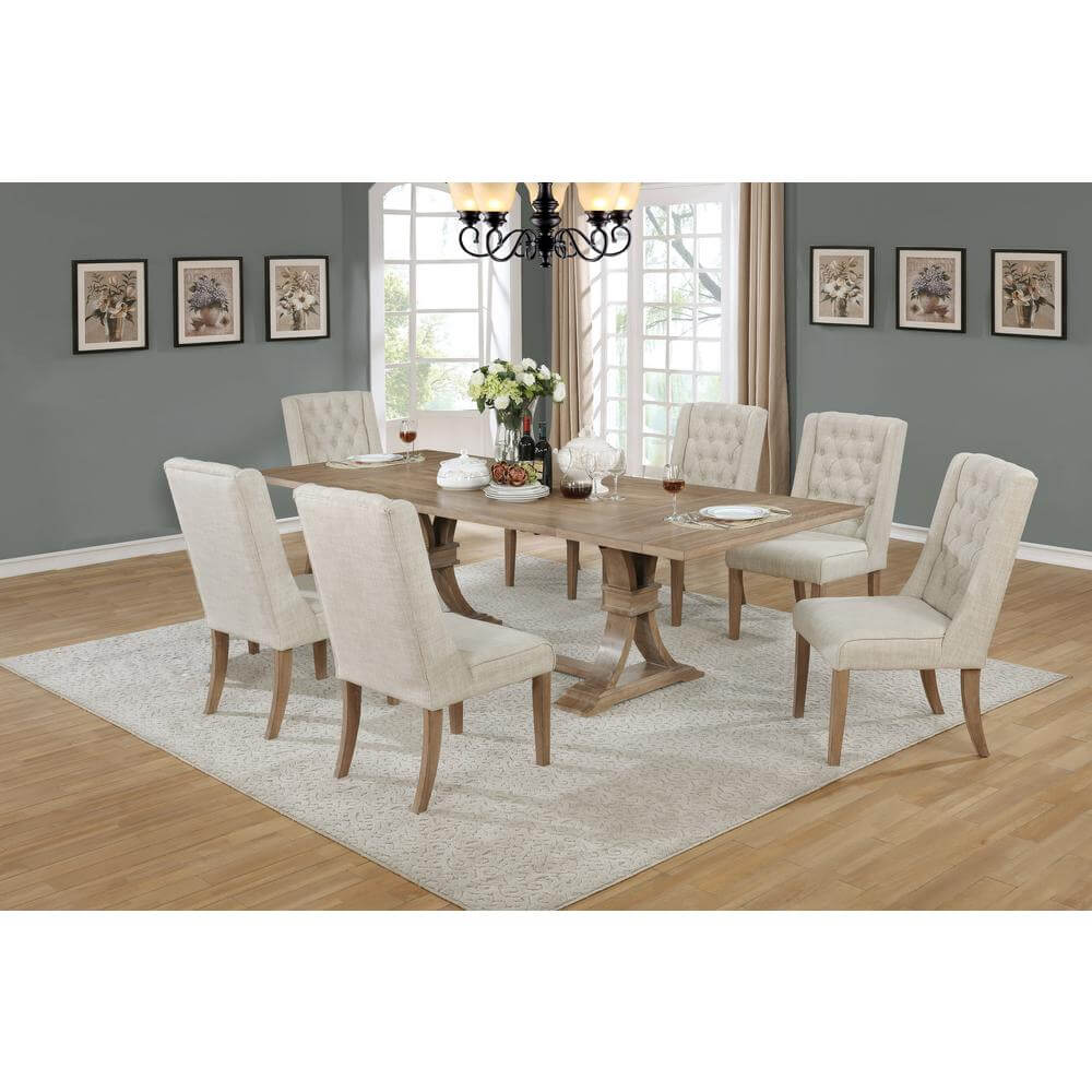 7 Piece Dining Set Extendable w/2 Side Leaves Extension & 6 Chairs - Lacasademartha 