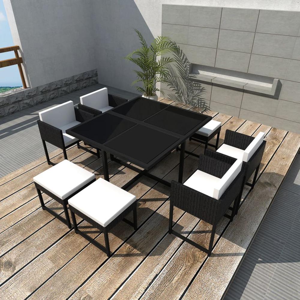 vidaXL 9 Piece Outdoor Dining Set with Cushions Poly Rattan Black, 42759