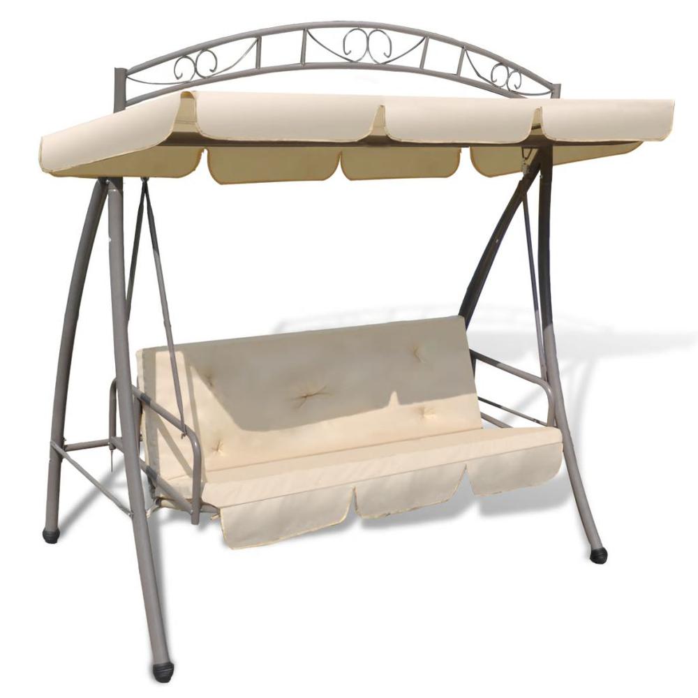 vidaXL Outdoor Convertible Swing Bench with Canopy Sand White, 43241