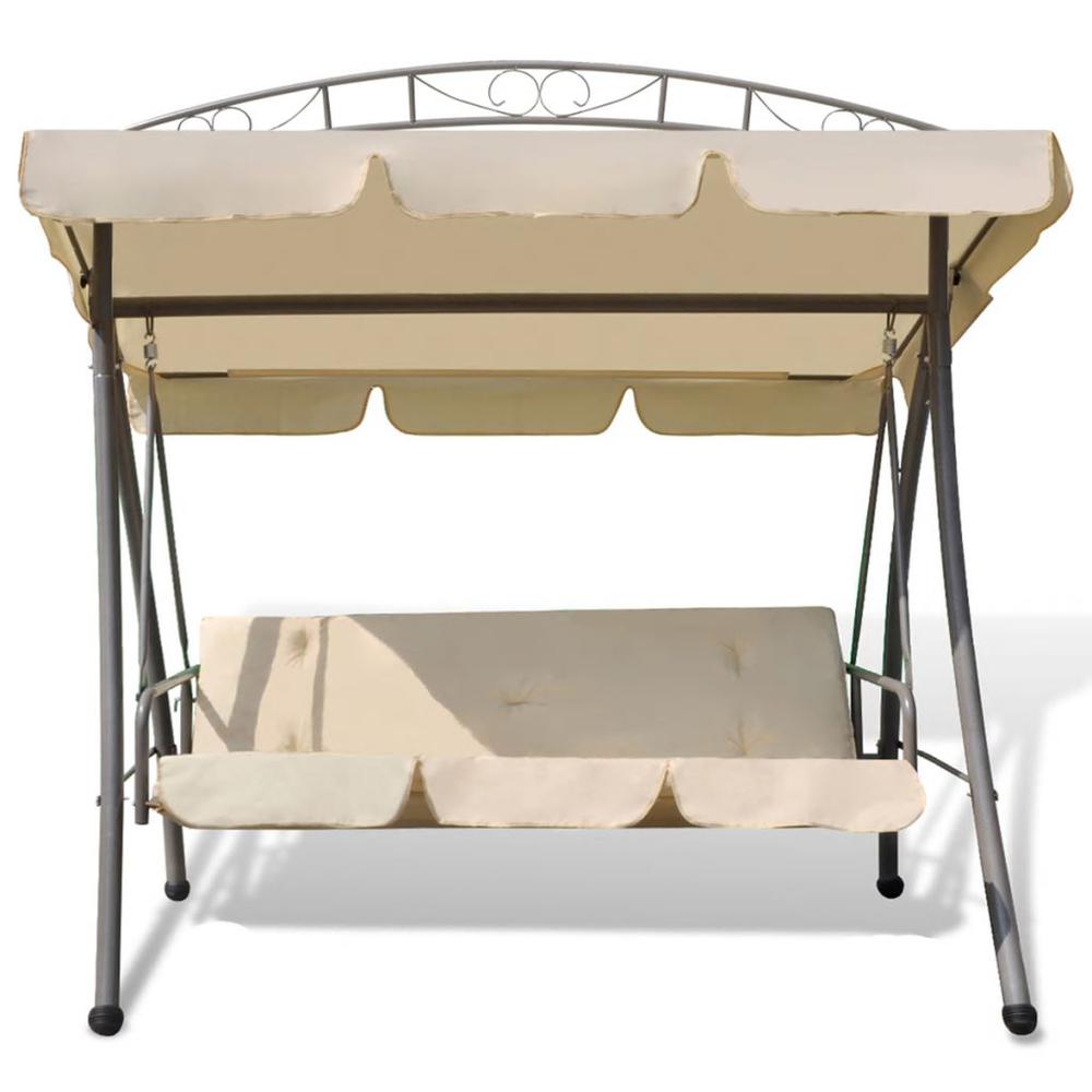 vidaXL Outdoor Convertible Swing Bench with Canopy Sand White, 43241