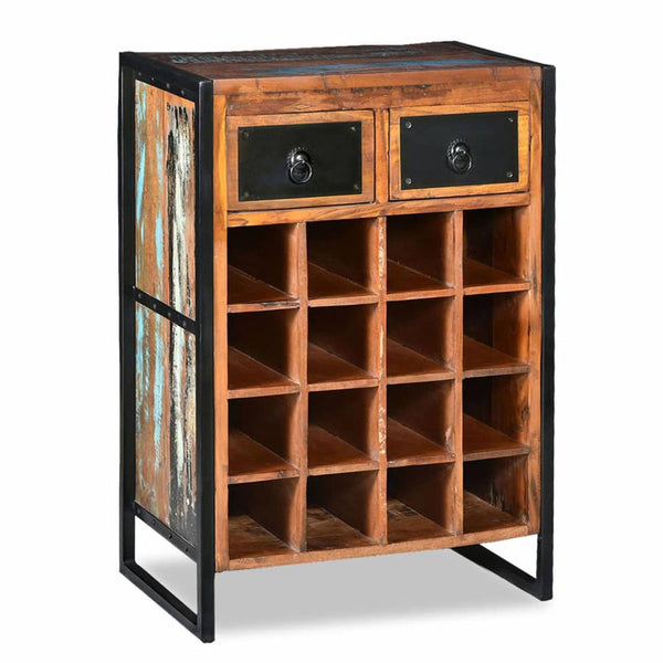 Industrial Style Wine Rack for 16 Bottles, Solid Reclamined Wood