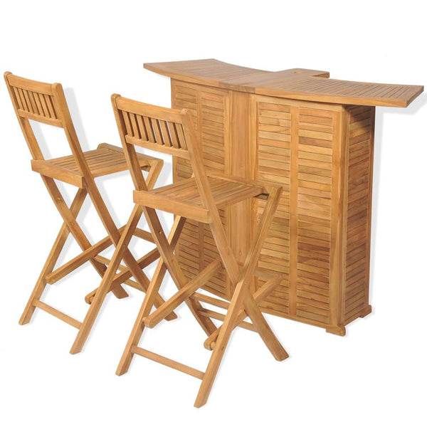 3 Piece Bistro Set with Folding Chairs Solid Teak Wood 3805