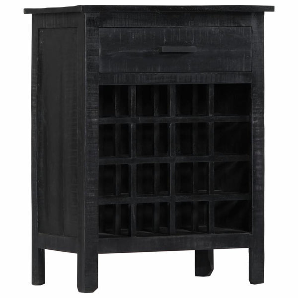 Solid Black Mango Wood Wine Cabinet, Stores up to 16 Bottles