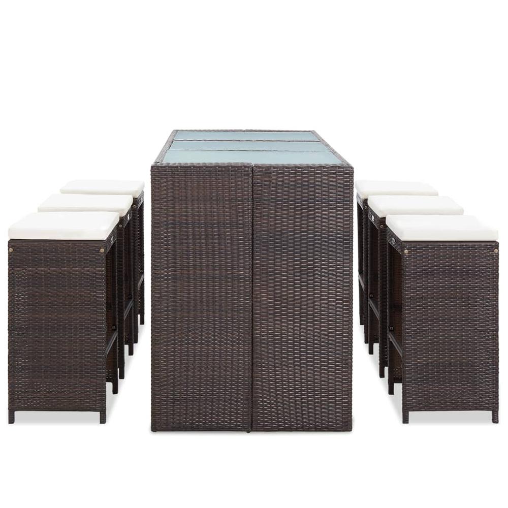 vidaXL 7 Piece Garden Bar Set with Cushions Poly Rattan Brown, 49559