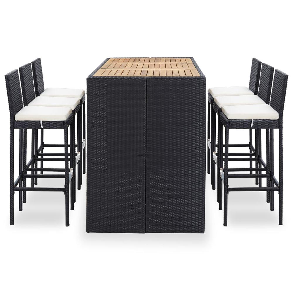 vidaXL 7 Piece Outdoor Bar Set with Cushions Poly Rattan Black, 49562