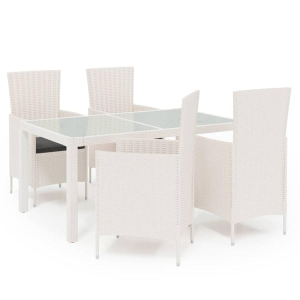 5 Piece Patio Dining Set with Cushions Poly Rattan White