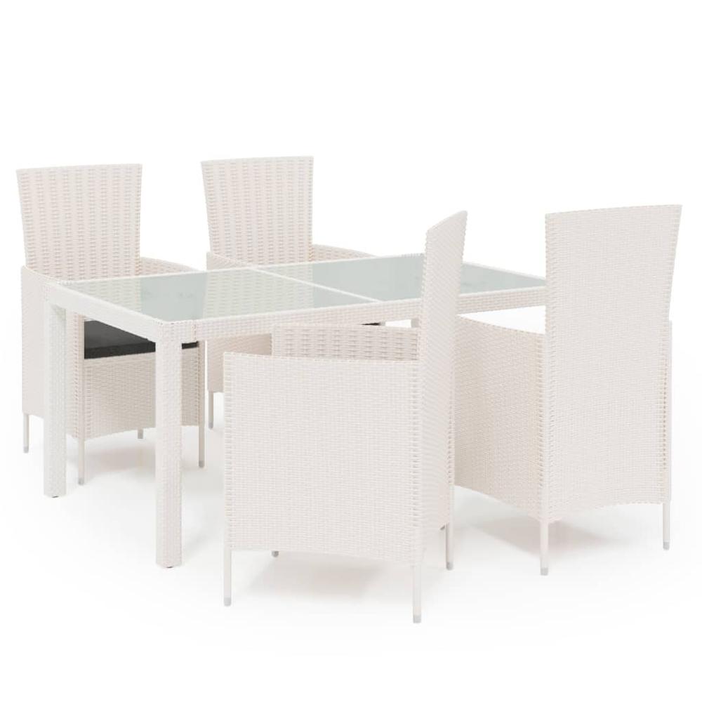 5 Piece Patio Dining Set with Cushions Poly Rattan White