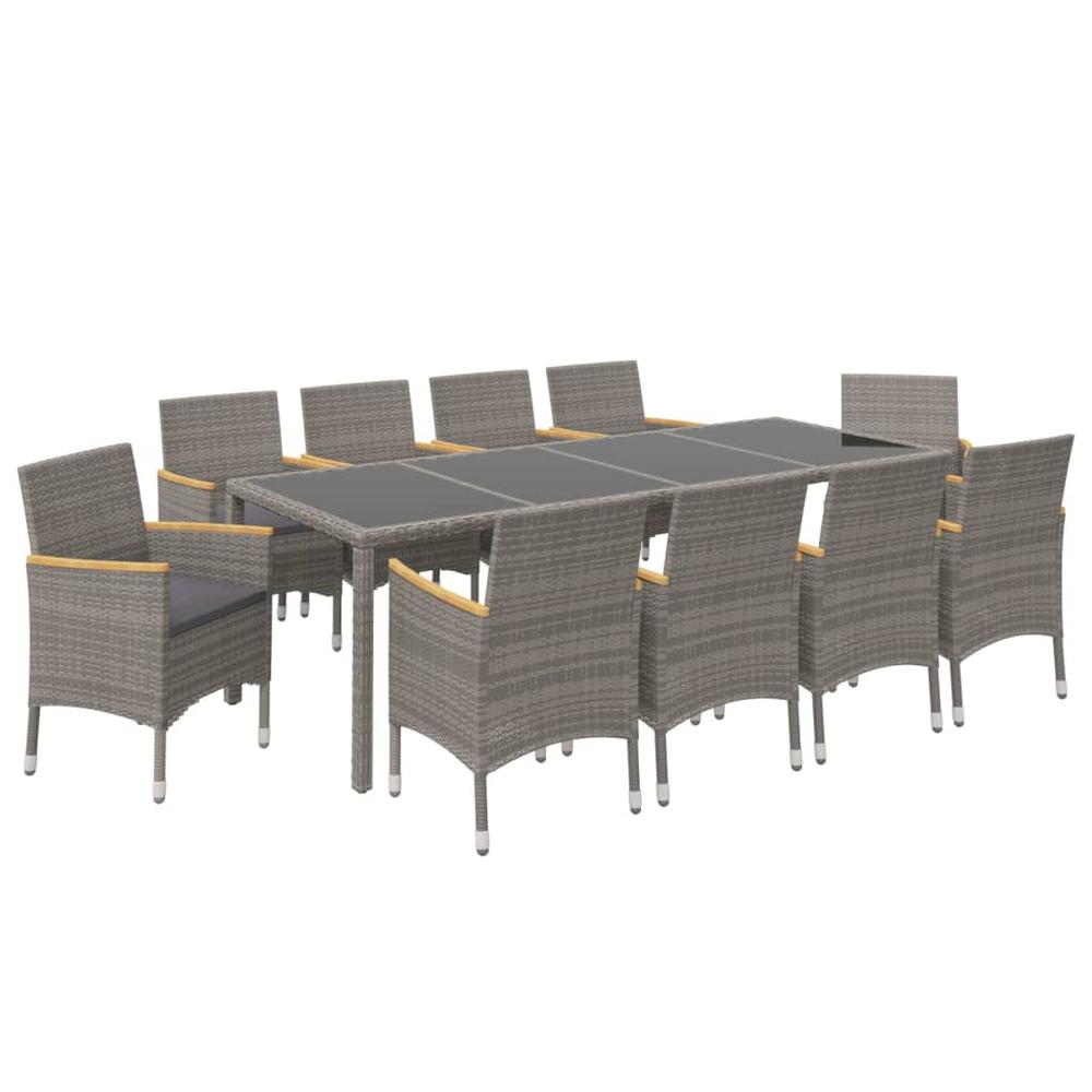 11 Piece Patio Dining Set with Cushions Poly Rattan Black and Gray