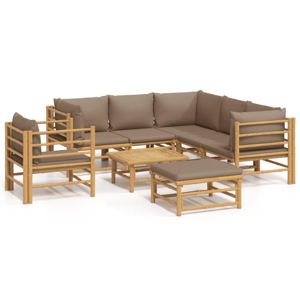 8 Piece Patio Lounge Set with Taupe Cushions Bamboo