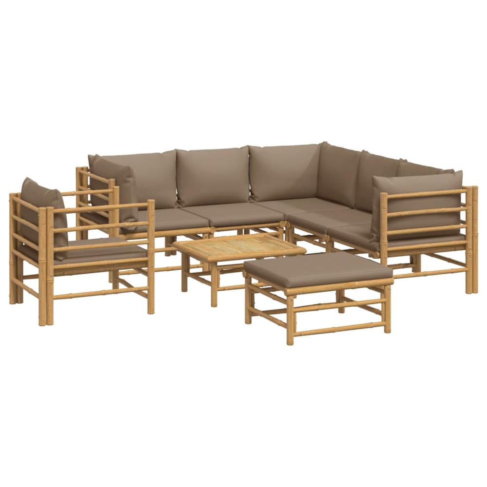 8 Piece Patio Lounge Set with Taupe Cushions Bamboo