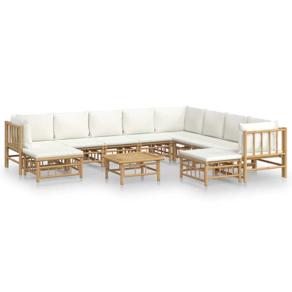 11 Piece Patio Lounge Set with Cream White Cushions Bamboo