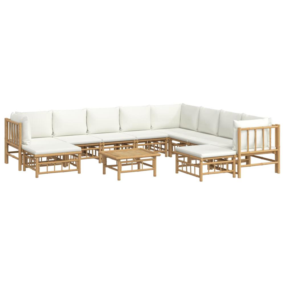 11 Piece Patio Lounge Set with Cream White Cushions Bamboo