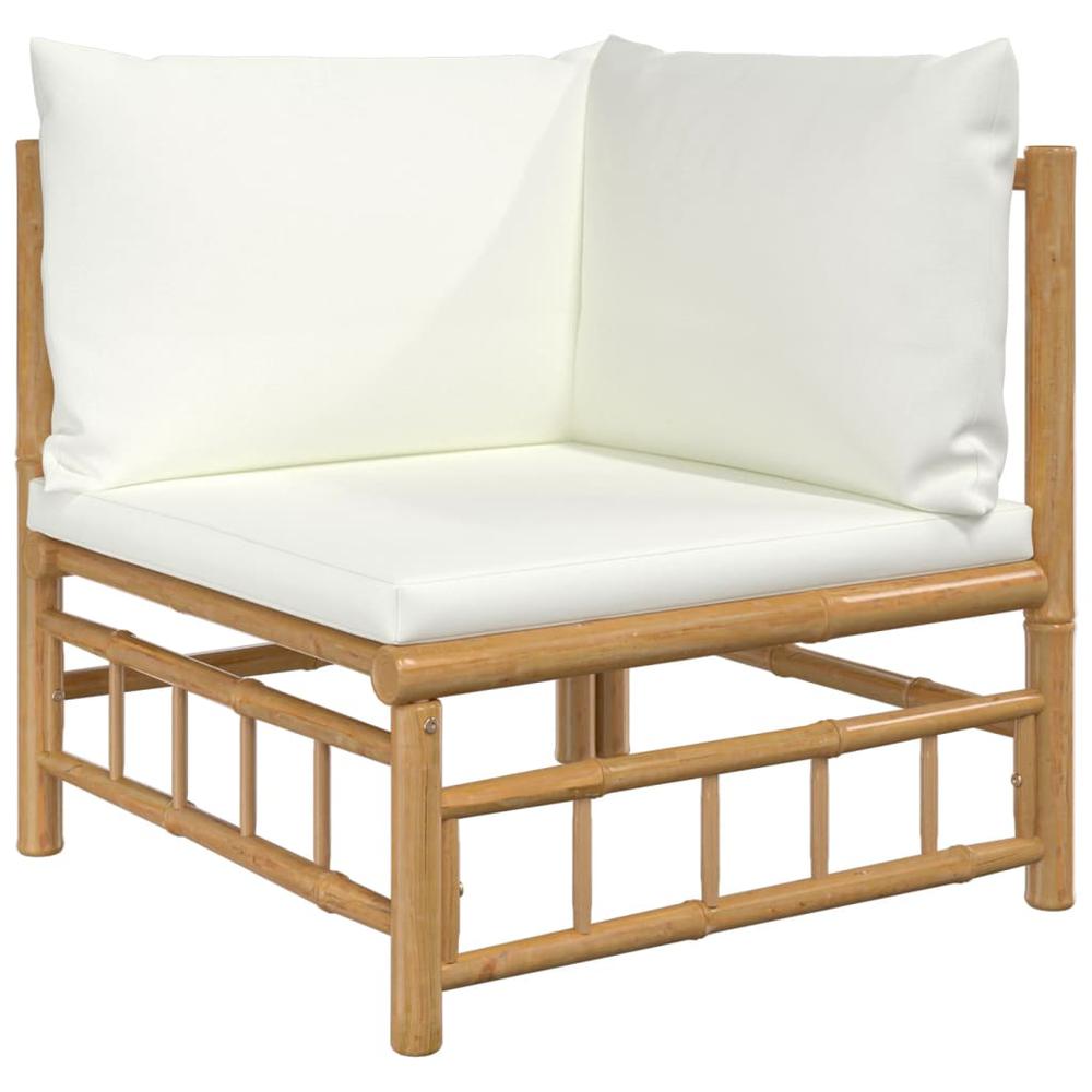 11 Piece Patio Lounge Set with Cream White Cushions Bamboo