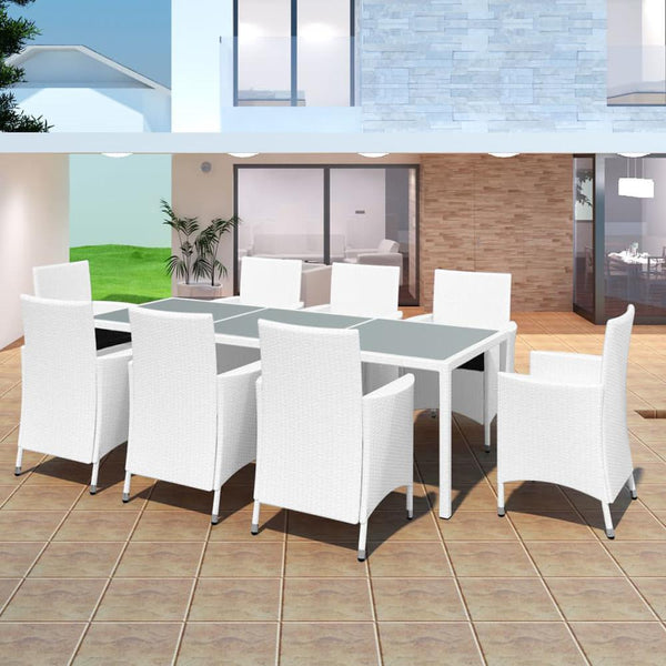 9 Piece Outdoor Dining Set Poly Rattan Cream White, 42500