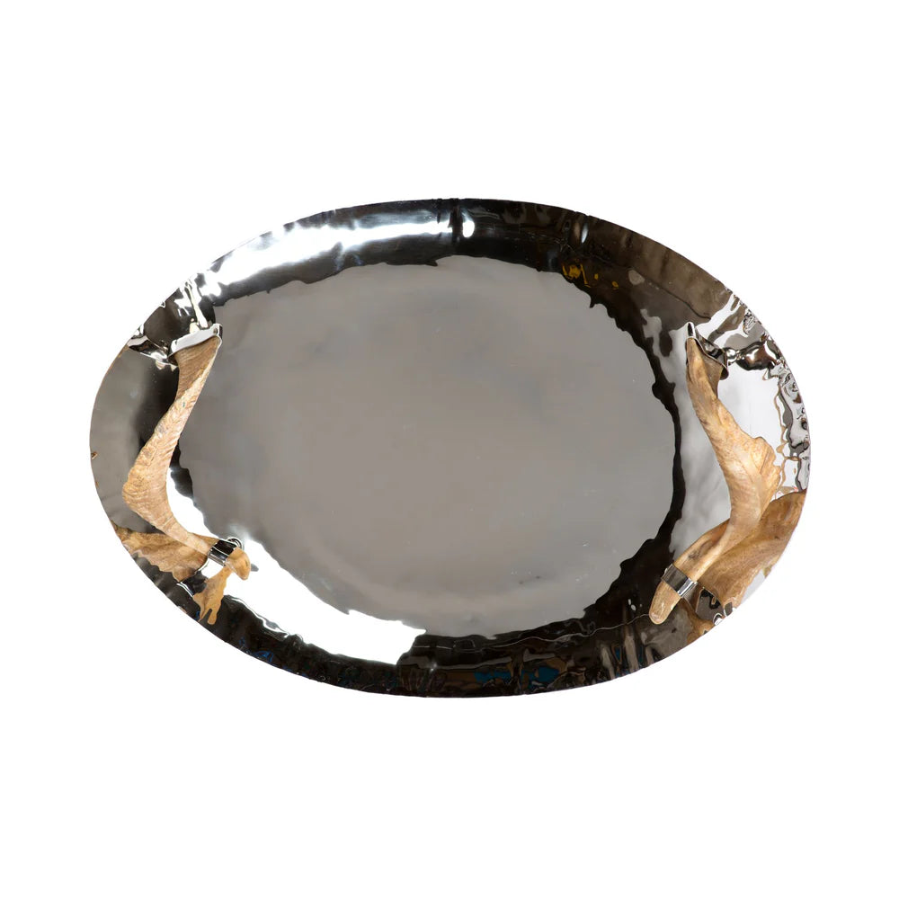 Chalet, Polished Nickel Tray With Horn Handles