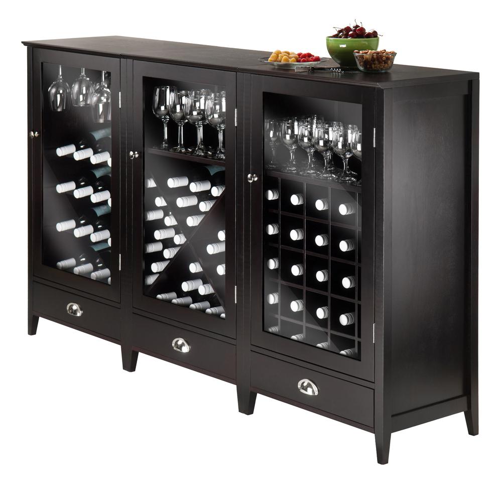Bordeaux 3-Pc Modular Wine Cabinet Set with Tempered Glass Doors