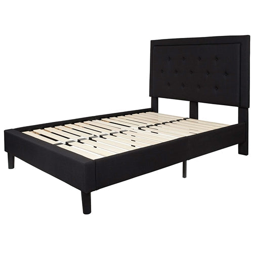 Black Fabric Upholstered Platform Bed