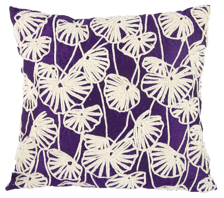 Cotton Pillow With Dupioni Embroidery, White And Purple - Lacasademartha 