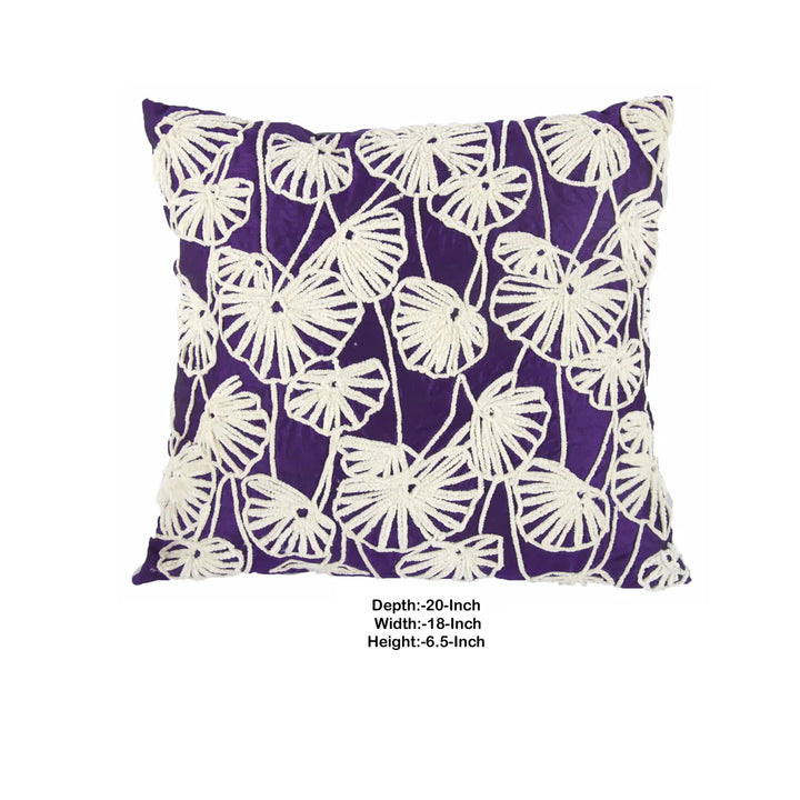 Cotton Pillow With Dupioni Embroidery, White And Purple - Lacasademartha 