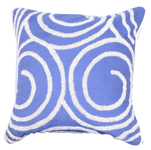 Cotton Pillow With Spiral Embroidery, Blue And White - Lacasademartha 