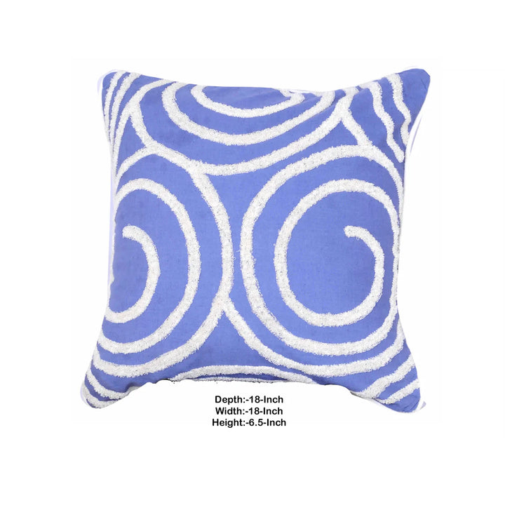 Cotton Pillow With Spiral Embroidery, Blue And White - Lacasademartha 