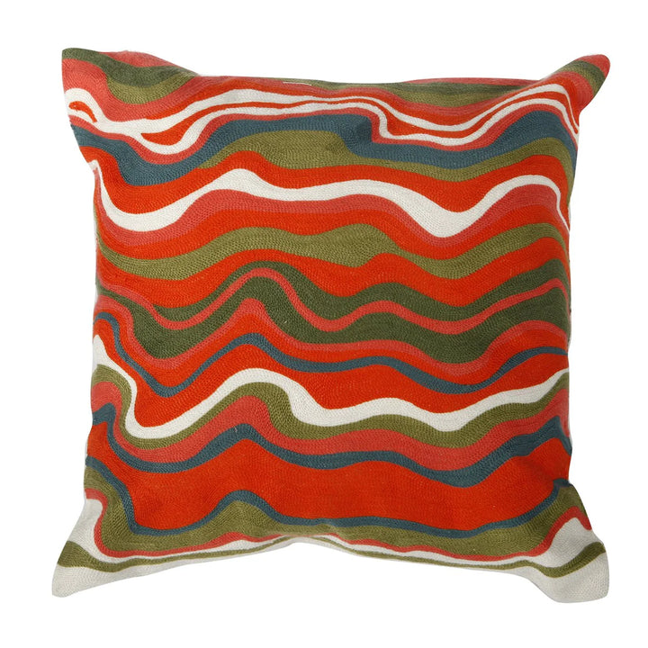 Multicolor Cotton Pillow With Wavy Embroidery - Lacasademartha